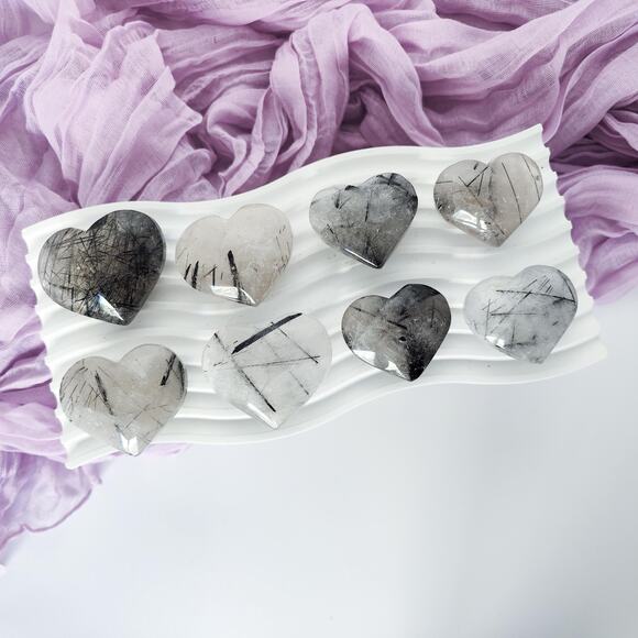 Black Tourmaline in Clear Quartz Heart Crystal Carving - Picture 3 of 10